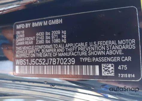 2018 BMW M2 z USA, uszkodzony, nr VIN WBS1J5C52J7B70239